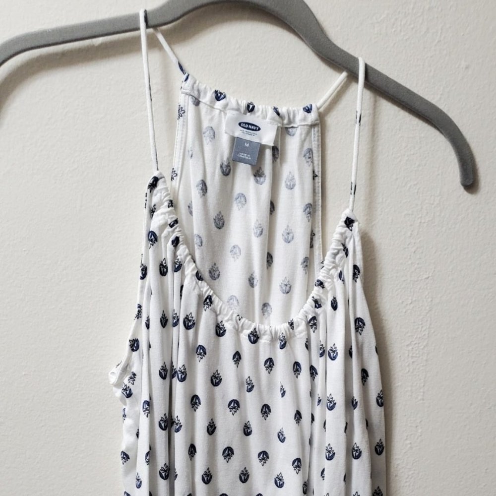 Old Navy white blouse with navy blue prints, with straps women's M